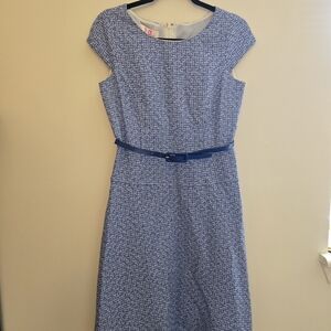 Elegant Blue Patterned Midi Dress